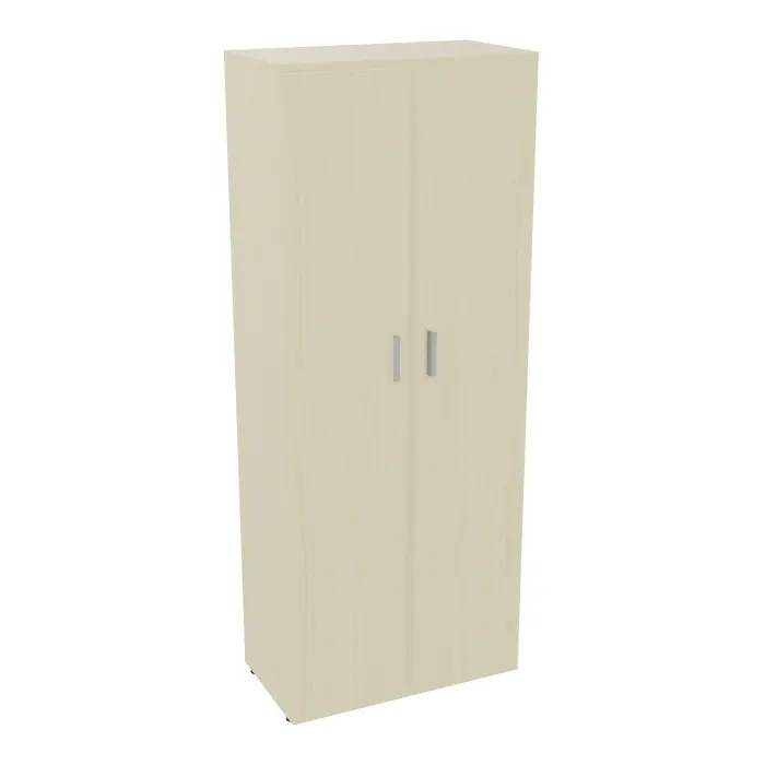 Armoire mélamine Armand 4 tablettes H. 202,1 x L. 80 x P. 43,2 cm corps et top finition mélamine érable blanc avec 2 portes soft-closing mélamine érable blanc - poignées métal gris aluminium