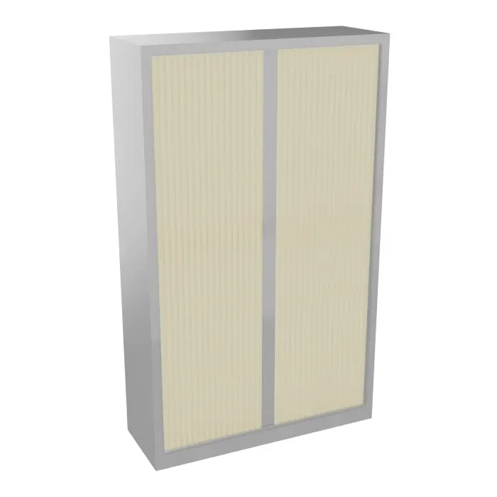 Armoire à rideaux H. 198 x L. 120 x P. 43 cm - corps métal gris aluminium - rideaux érable blanc - équipée de 4 tablettes + 1