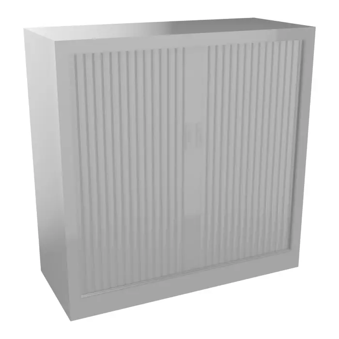 Armoire à rideaux H. 100 x L. 100 x P. 43 cm - corps gris aluminium - rideaux gris aluminium - équipée de 2 tablettes + 1