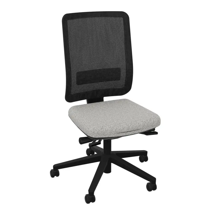 Siège Oscar haut dossier mécanisme ergonomique dossier résille noire cadre noir assise tissu Step mélange gris clair chiné piétement nylon noir - roulettes sol souple freinées hors charge