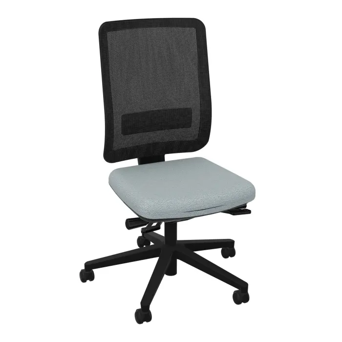 Siège Oscar haut dossier mécanisme ergonomique dossier résille noire cadre noir assise tissu Bondaï  gris nuage piétement nylon noir - roulettes sol souple freinées en charge