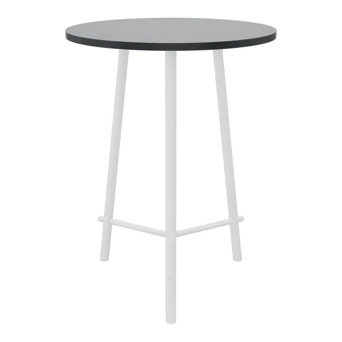 Table Clara mélamine noir velours diamètre 80 cm H. 109,5 pied design métal structuré blanc