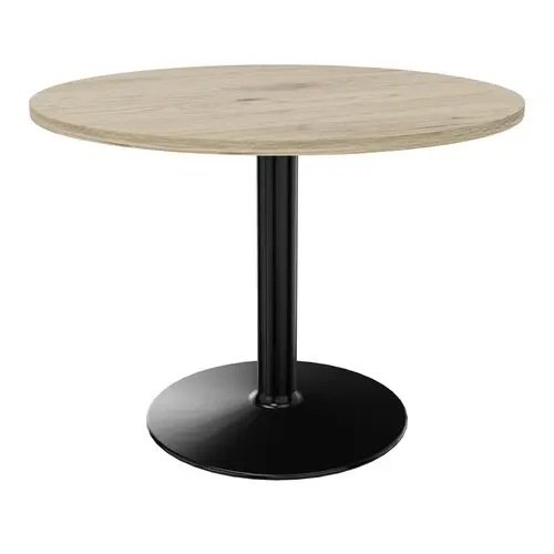 Table de réunion individuelle ronde Ø 100 cm ép. 25 mm décor chêne naturel sur piétement central fixe rond gris aluminium