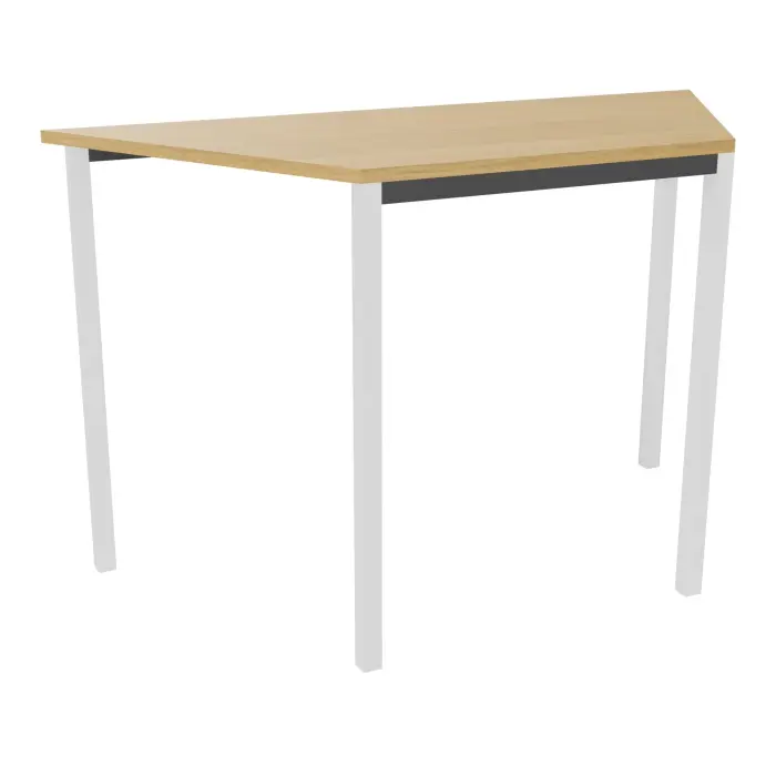Table polyvalente trapezoïdale L. 120 x P. 60 cm - plateau décor chêne clair piétement finition blanc