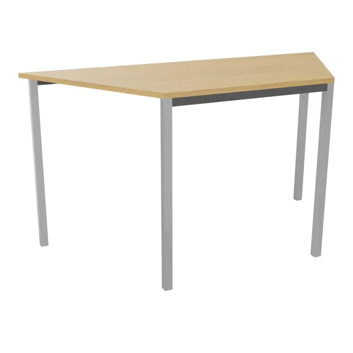 Table polyvalente trapezoïdale L. 140 x P. 70 cm - plateau décor chêne clair piétement finition gris aluminium