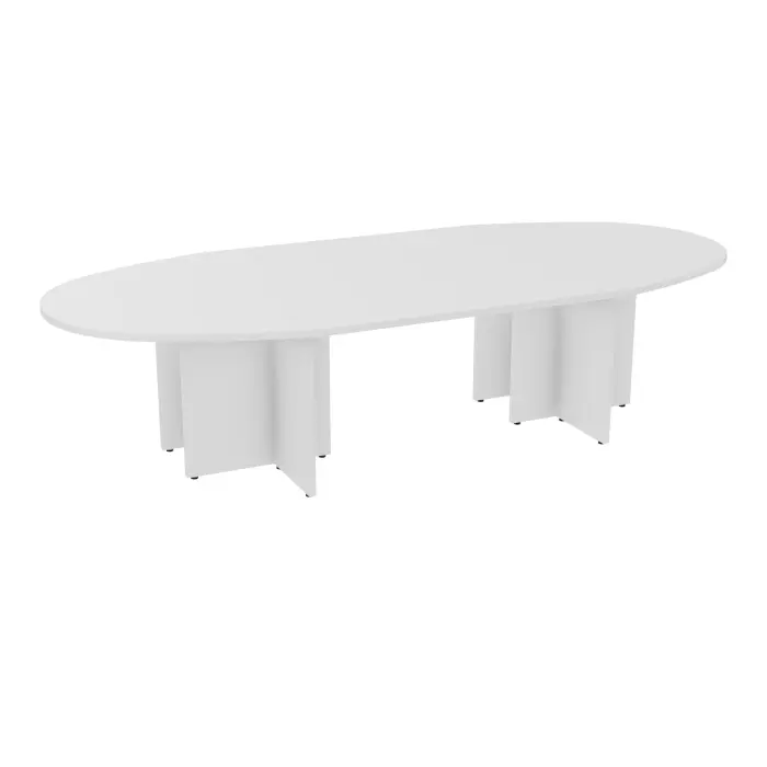 Table conférence Modulo ovale L. 320 cm x P. 140 cm EP30mm mélamine blanc neige -pietement panneaux mélamine blanc neige - capacité 10 personnes