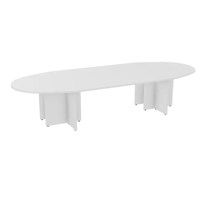 Table conférence Modulo ovale L. 360 cm x P. 140 cm EP30mm mélamine blanc neige -pietement panneaux mélamine blanc neige - capacité 12 personnes