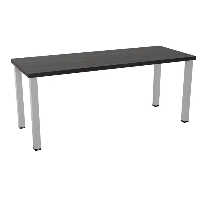 Kit extension Modulo L. 180 x P. 70 cm épaisseur 38mm plateau nu mélamine chêne café piètement carré métal lisse gris aluminium- capacité 3 personnes