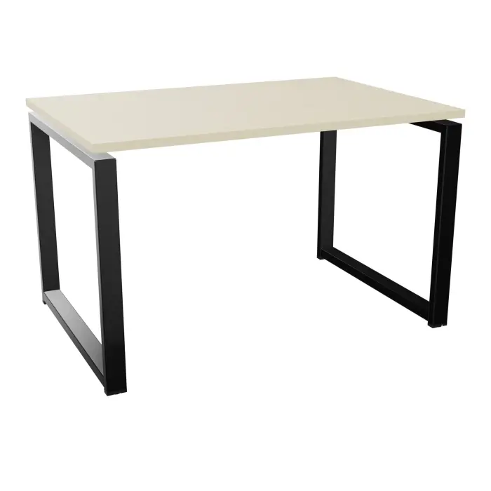 Table de bureau rectangulaire Conect L. 120 x P. 80 cm décor mélamine érable blanc sur pieds fixes boucle finition métal lisse noir - obturateurs optionnels
