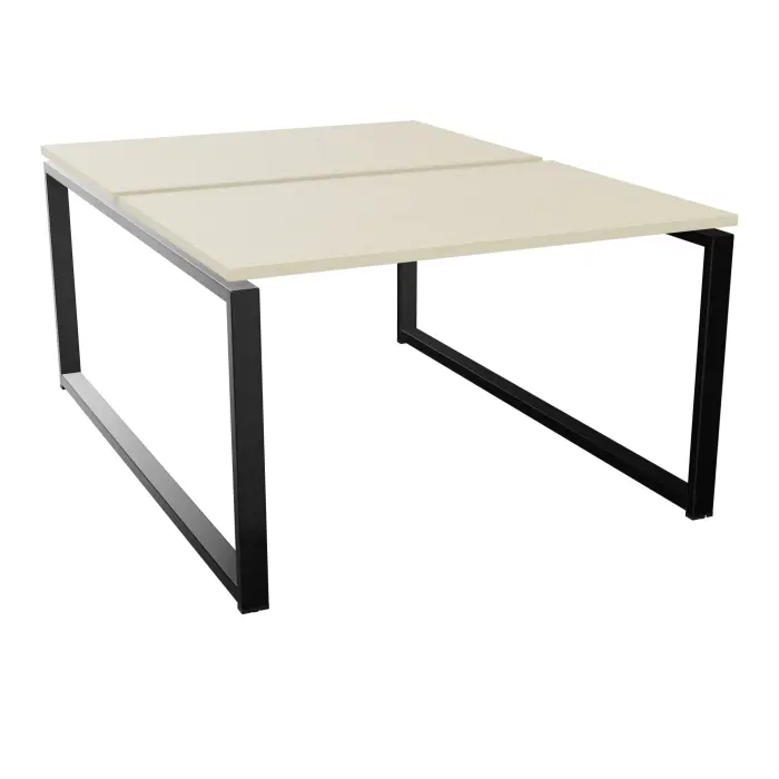Ensemble de 2 bureaux rectangulaires Conect L. 120 x P. 80 cm décor mélamine érable blanc sur structure partagée pieds boucle fixes finition métal lisse noir - Element départ P. 80 cm - obturateurs optionnels