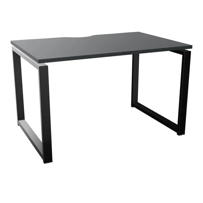 Table de bureau rectangulaire Conect avec échancrure L. 120 x P. 80 cm décor mélamine noir velours sur pieds boucle fixes finition métal lisse noir