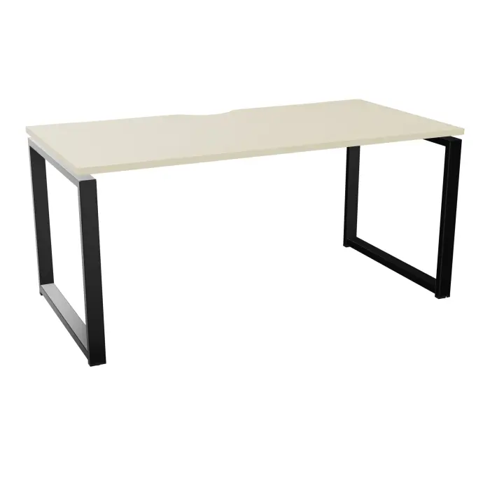 Table de bureau rectangulaire Conect avec échancrure L. 160 x P. 80 cm décor mélamine érable blanc sur pieds boucle fixes finition métal lisse noir