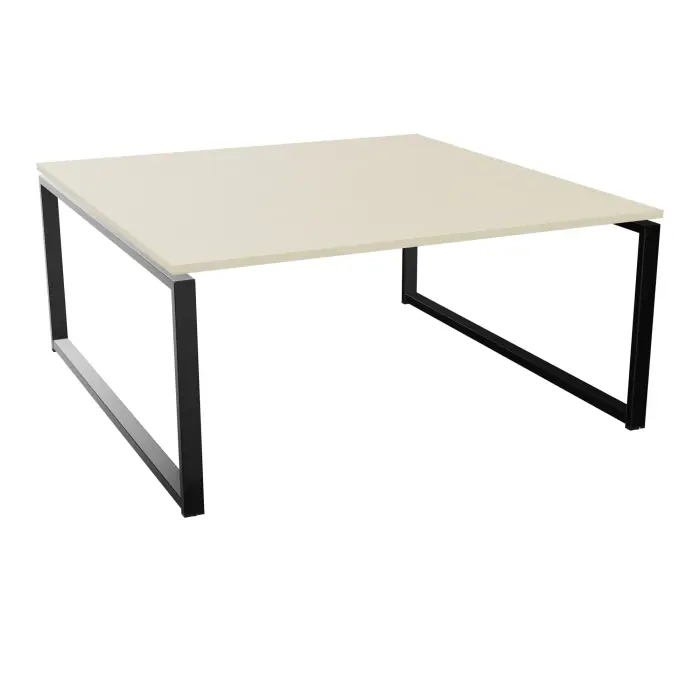 Bureau bench Conect monoplateau élément départ L.160 x P. 165 cm - ép. 25 mm mélamine érable blanc - piétement boucle rectangulaire fixe métal lisse noir