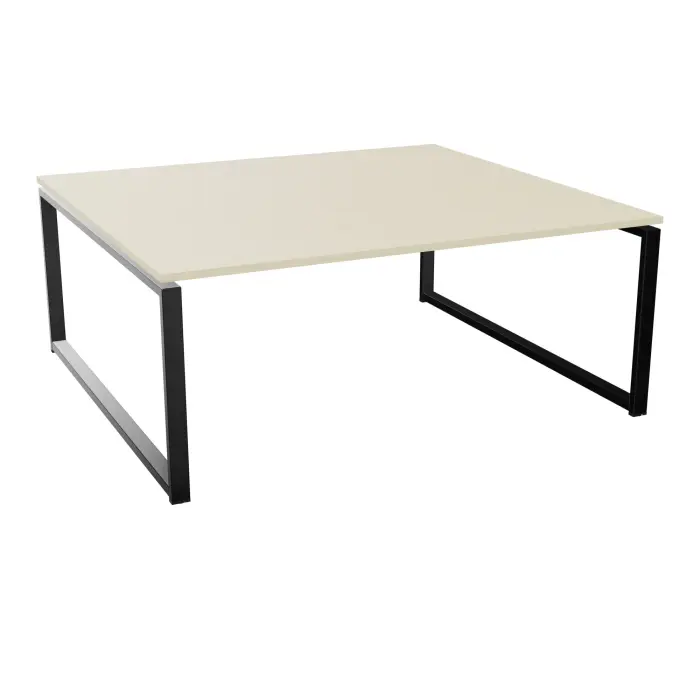 Bureau bench Conect monoplateau élément départ L.180 x P. 165 cm - ép. 25 mm mélamine érable blanc - piétement boucle rectangulaire fixe métal lisse noir