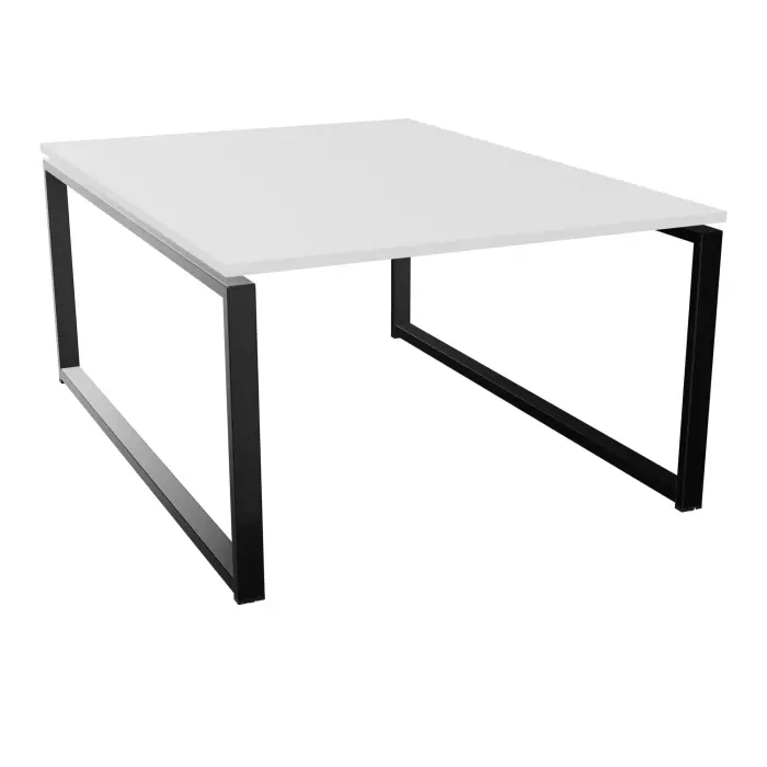 Bureau bench Conect monoplateau élément départ L.120 x P. 165 cm - ép. 25 mm mélamine blanc neige - piétement boucle rectangulaire fixe métal lisse noir