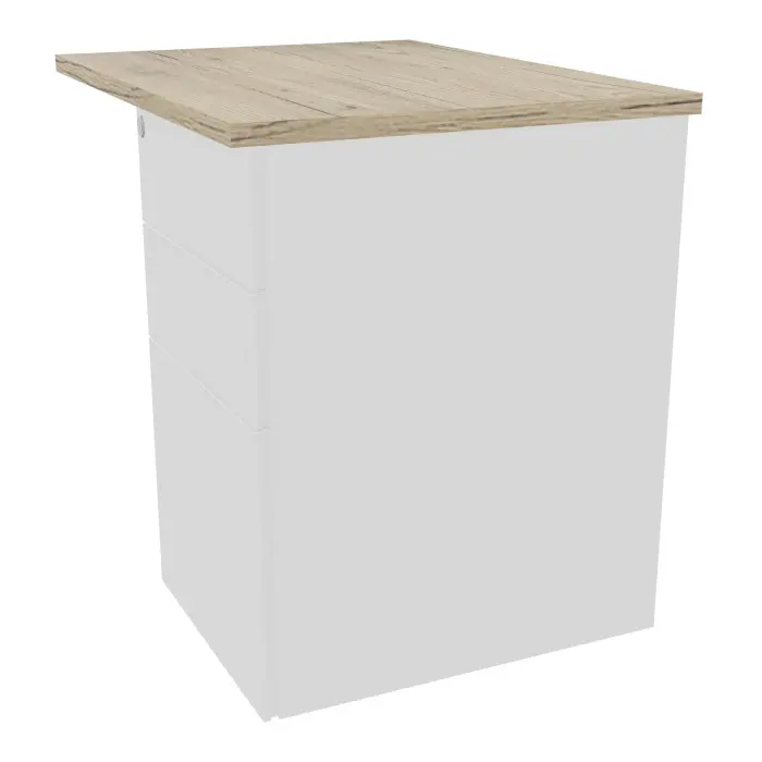 Retour rectangulaire Conect L. 80 x P. 60 cm - plateau ep. 25 mm mélamine chêne Brunswick - sur caisson hauteur bureau 3 tiroirs métal lisse blanc
