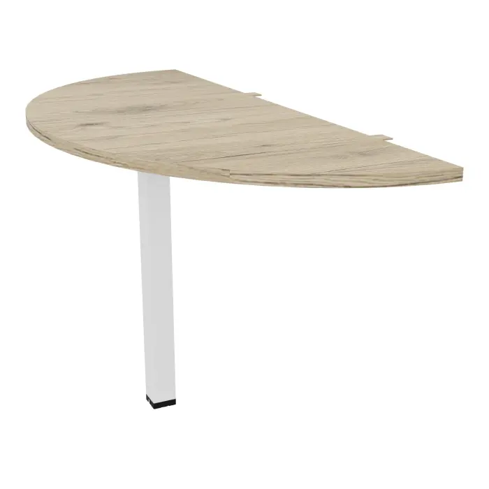 Table demi-ronde Conect L. 142 x P. 60 cm - plateau ep. 25 mm mélamine chêne Brunswick - pied carré fixe métal lisse blanc
