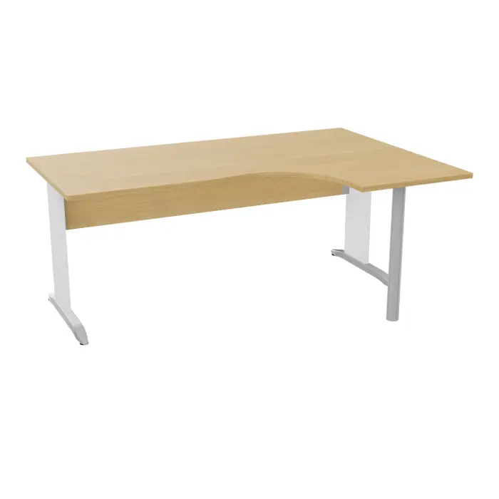Compact asymétrique 90° Forstyl L.180 x P. 120/80 x Retour 60 cm à droite décor chêne clair piétements L décor blanc neige