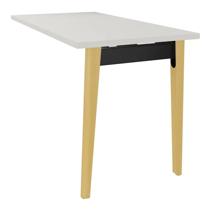 Extension bureau retour Robin L. 120 x P. 60 cm plateau nu mélamine gris brume sur 1 pied arche bois hêtre massif vernis/métal lisse noir