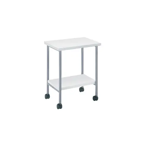 Table multi-usages 2 plateaux mélamine blanc neige structure métal lisse gris aluminium
