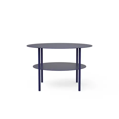 Table basse ronde métallique Zélie D. 67 x H. 43 cm avec 2 plateaux sur 4 pieds métal structuré gris anthracite