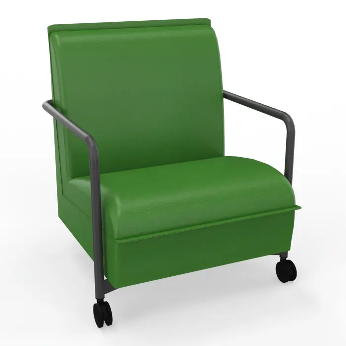 Assise lounge Anouk mobile 1 place avec dossier tissu Step bambou sur 2 pieds fixes avec roues métal structuré gris anthracite