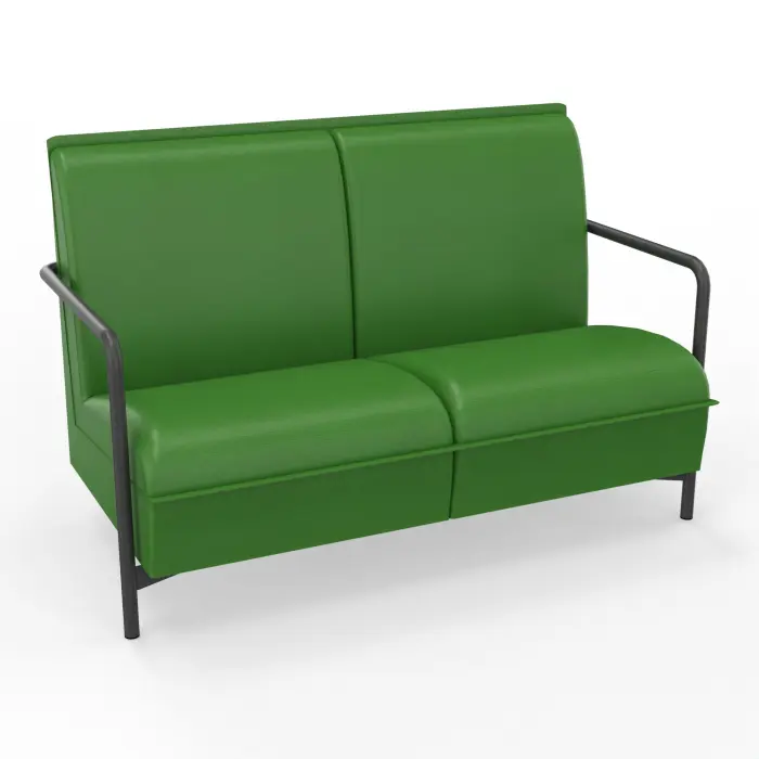 Assise lounge Anouk 2 places avec dossier tissu Step bambou sur 4 pieds fixes métal structuré gris anthracite