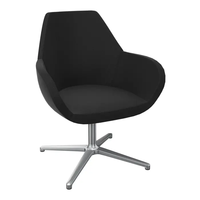 Chauffeuse Bip revêtement tissu Step noir avec surpiqûres blanches piètement central 4 branches Aluminium poli