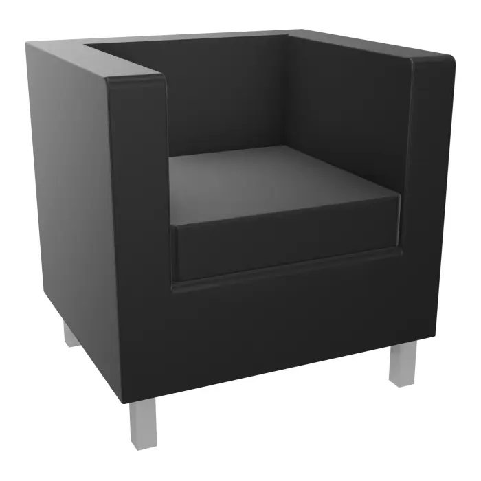 Fauteuil Galway 1 place L. 71 cm similicuir inca noir 4 pieds carrés gris aluminium