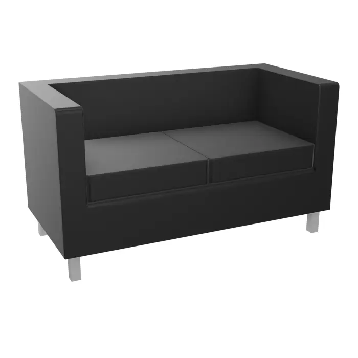 Canapé Galway 2 places L. 128 cm similicuir inca noir 4 pieds carrés gris aluminium