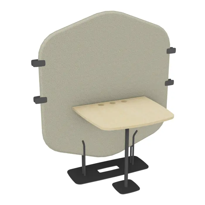 Margot cloison tissu Step beige  et table mélamine pin maritime - Piétement métal structuré gris anthracite - L. 122,7 x H. 144,8 x P. 75 cm