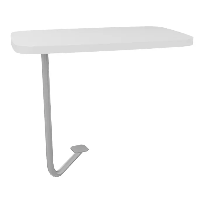 Margot tablette pivotante pour assise - L. 50 x H. 47,3 x P. 30 cm - plateau mélamine blanc neige - structure métal lisse gris aluminium