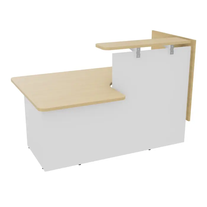 Module PMR droit assis/debout L. 168,4x P. 110 cm indépendant plateau mélamine Chêne naturel habillage mélamine blanc neige