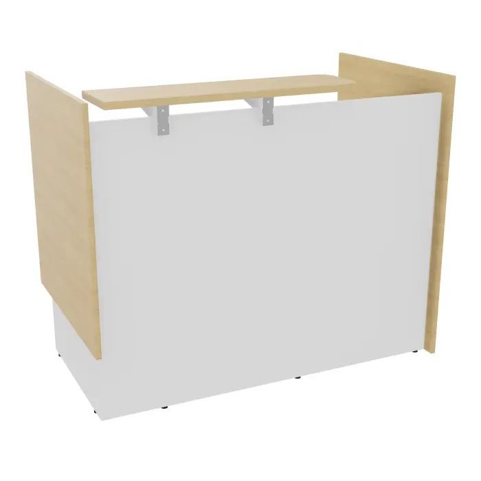 Module haut droit H. 113,5 indépendant plateau L. 140 x P. 80 x H. 73,5 cm mélamine Chêne naturel habillage mélamine blanc neige  voile de coté long à gauche