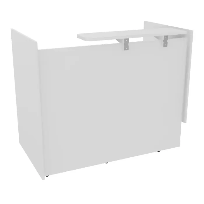 Module haut droit H. 113,5 indépendant plateau L. 140 x P. 80 x H. 73,5 cm mélamine blanc neige habillage mélamine blanc neige voile de coté long à droite