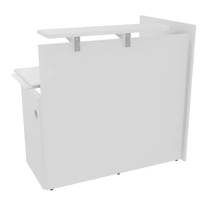 Module haut droit H. 113,5 extrémité gauche plateau L. 120 x P. 80 x H. 73,5 cm mélamine blanc neige habillage mélamine blanc neige voile de coté long à gauche