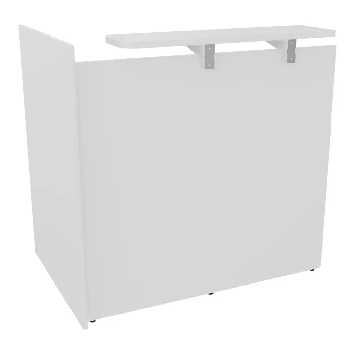 Module haut droit H. 113,5 extrémité droite plateau L. 120 x P. 80 x H. 73,5 cm mélamine blanc neige habillage mélamine blanc neige voile de coté long à droite