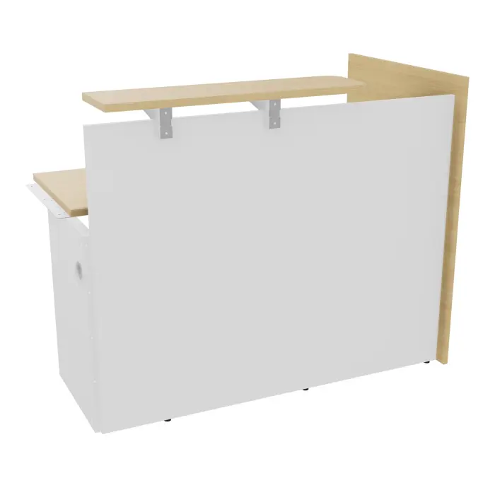 Module haut droit H. 113,5 extrémité gauche plateau L. 140 x P. 80 x H. 73,5 cm mélamine Chêne naturel habillage mélamine blanc neige  voile de coté long à gauche