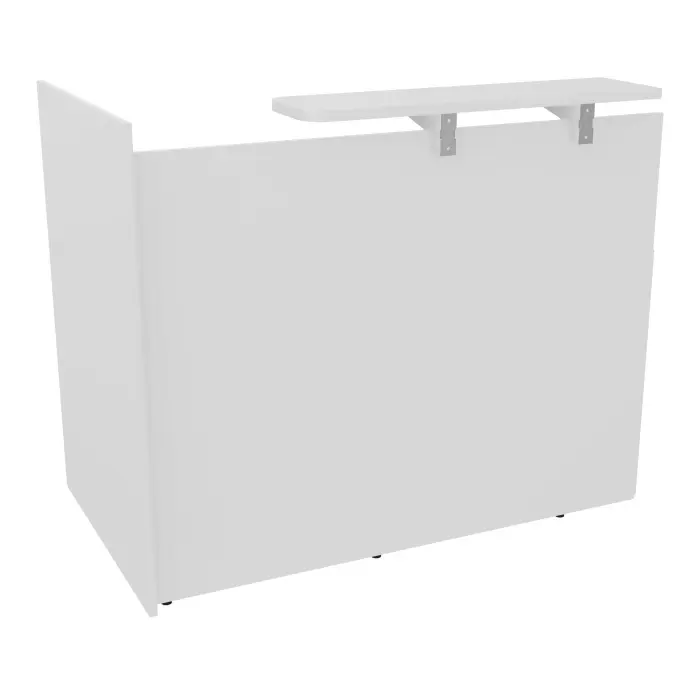Module haut droit H. 113,5 extrémité droite plateau L. 140 x P. 80 x H. 73,5 cm mélamine blanc neige habillage mélamine blanc neige voile de coté long à droite