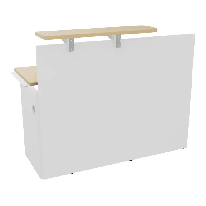 Module haut droit H. 113,5 intermédiaire plateau L. 140 x P. 80 x H. 73,5 cm mélamine Chêne naturel habillage mélamine blanc neige  voile de coté long à gauche