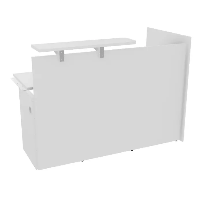 Module haut droit H. 113,5 extrémité gauche plateau L. 160 x P. 80 x H. 73,5 cm mélamine blanc neige habillage mélamine blanc neige voile de coté long à gauche