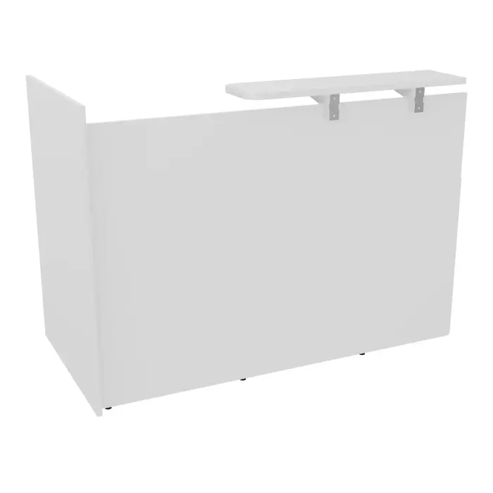 Module haut droit H. 113,5 extrémité gauche plateau L. 160 x P. 80 x H. 73,5 cm mélamine blanc neige habillage mélamine blanc neige voile de coté long à droite