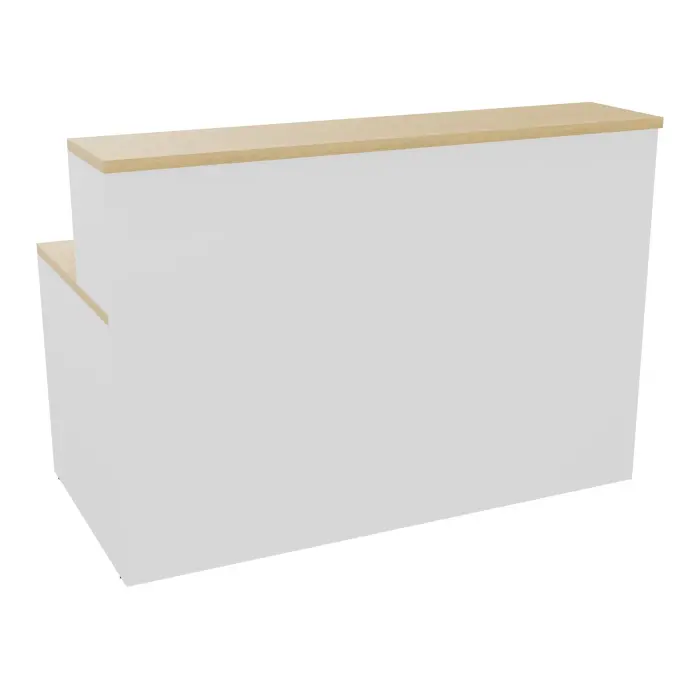 Module de banque d'accueil Guest indépendant H. 113 x L. 160 cm plateau échancré mélamine Chêne naturel structure mélamine blanc neige