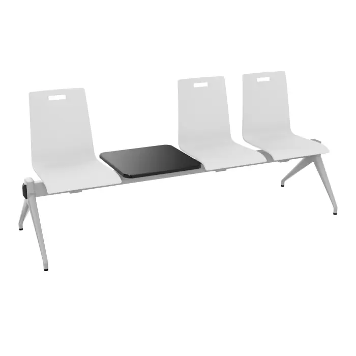Poutre Evasion 3 places et 1 tablette - poutre structure métal gris aluminium - assise hêtre multipli teinté blanc