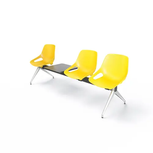 Poutre Rosalie 3 places assise polypropylène jaune - piétement aluminium poli - traverse métal gris aluminium