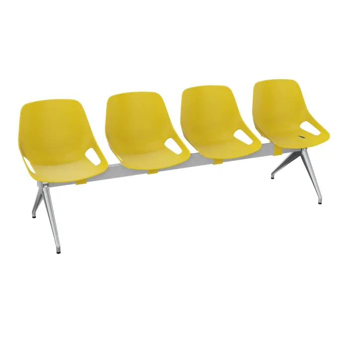 Poutre Rosalie 4 places assise polypropylène jaune - piétement aluminium poli - traverse métal gris aluminium