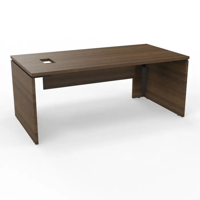 Bureau Kara rectangulaire L. 180 x P. 90cm mélamine noyer brun - découpé pour trappe
