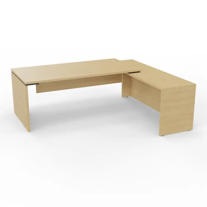 Bureau Kara rectangulaire L. 180 x P. 90cm mélamine Chêne naturel sur retour porteur à droite