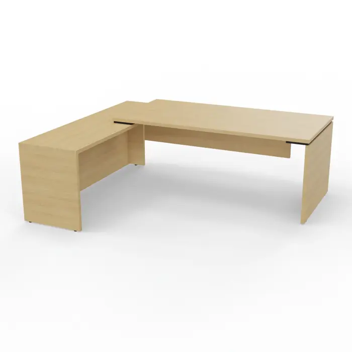 Bureau Kara rectangulaire L. 180 x P. 90cm mélamine Chêne naturel sur retour porteur à gauche