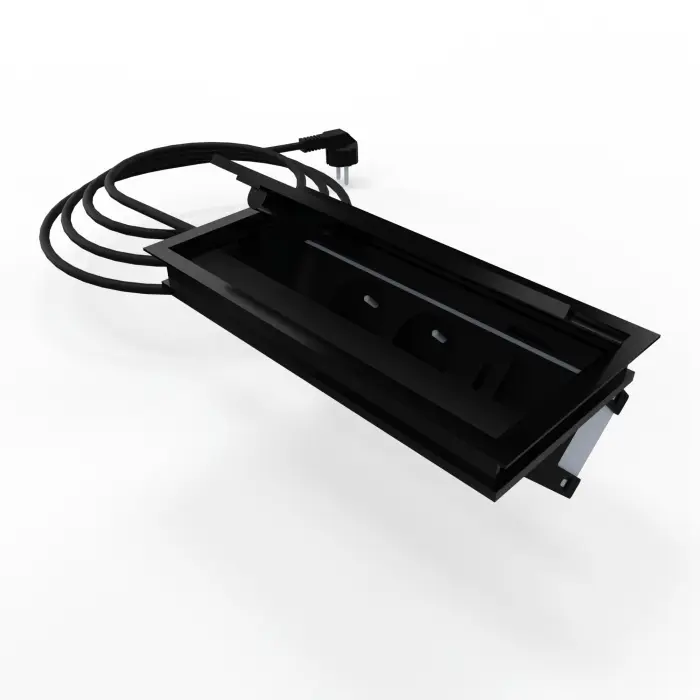 Trappe métal lisse noir avec boîtier 2 prises+1 USBA+1 USBC+2RJ45 et câble d'alimentation - version EU